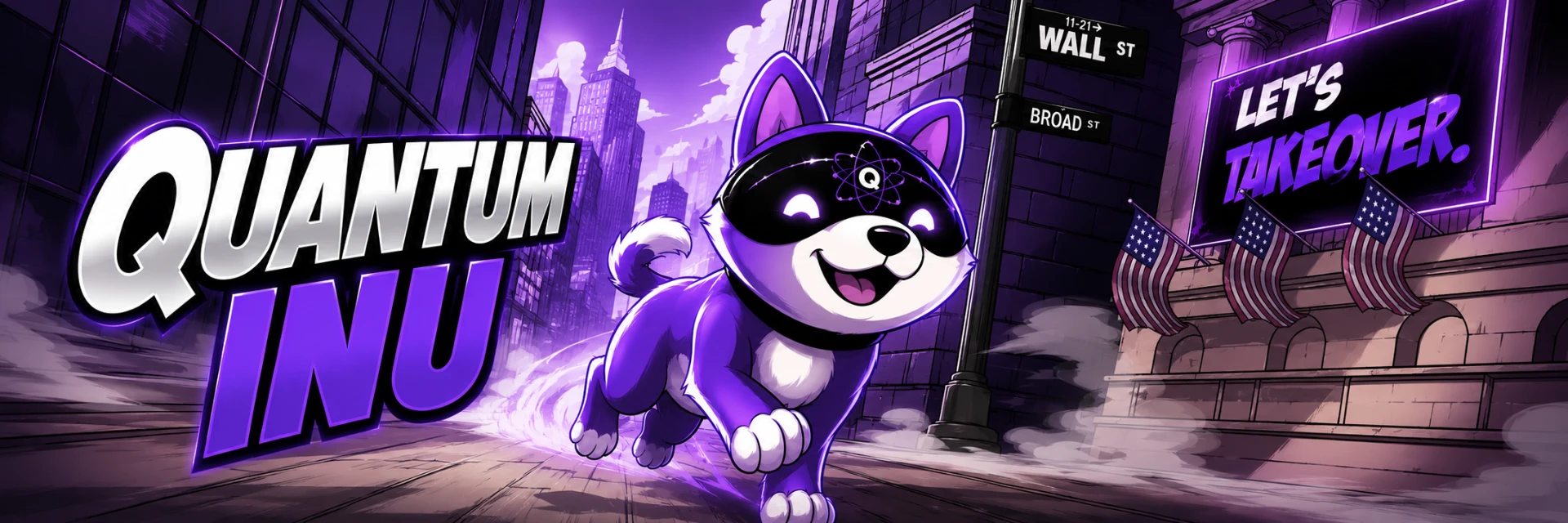 Quantum Inu running down Wall Street